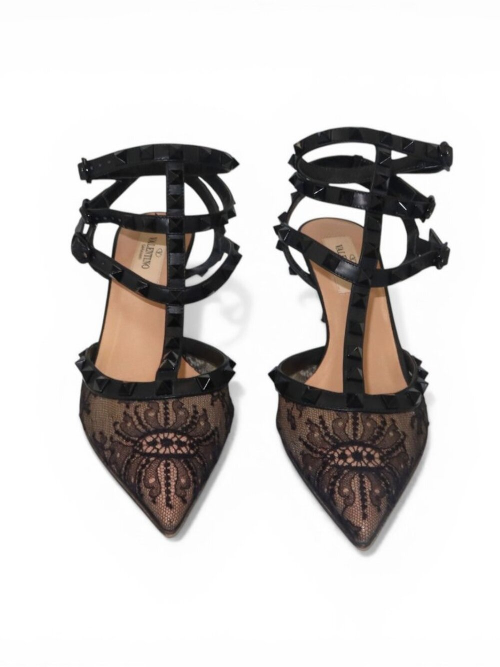 Valentino Garavani Lace Rockstud Caged Heels Black Size 37 - Picture 3 of 15